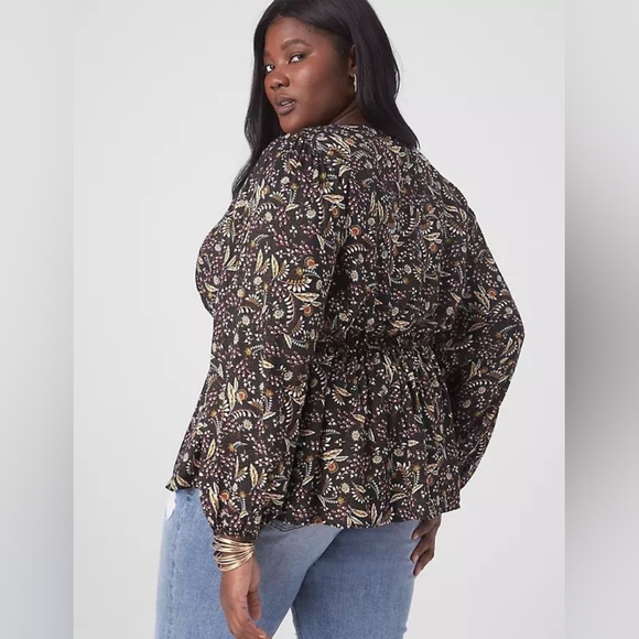 Lane Bryant Women's Black Metallic Babydoll Floral Long Sleeve Blouse Size 22 - Picture 10 of 12